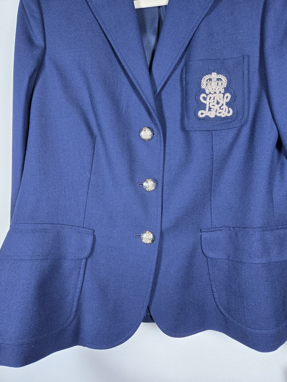 NEW Lauren Ralph Lauren Navy Blue Wool Blazer Jacket 12 Silver Buttons Crest - Picture 9 of 16